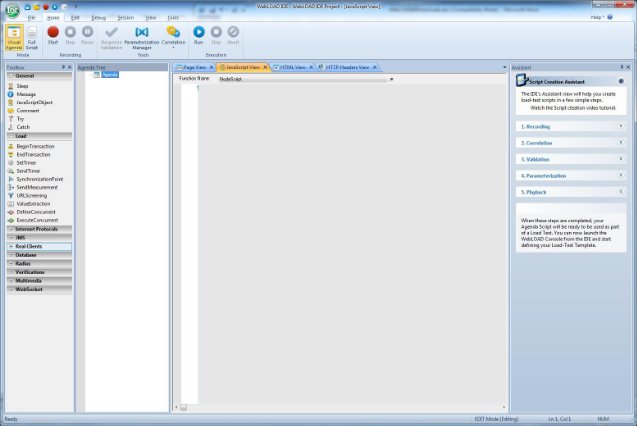 WebLOAD Recorder Main Window in Editing Mode