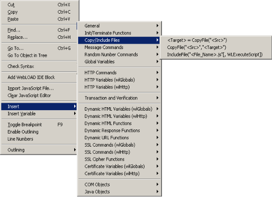 IncludeFile() Function Insertion using Copy/Include Files Menu