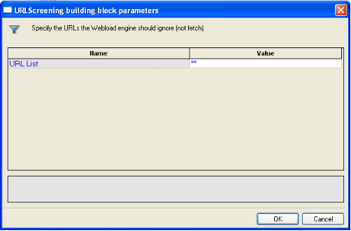 URL Screening Building Block Parameters Dialog Box