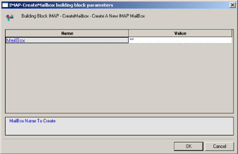 IMAP-CreateMailbox Building Block Parameters Dialog Box