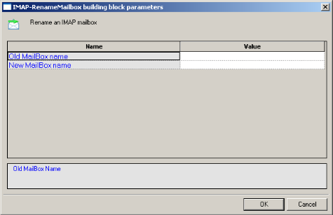 IMAP-RenameMailbox Building Block Parameters Dialog Box