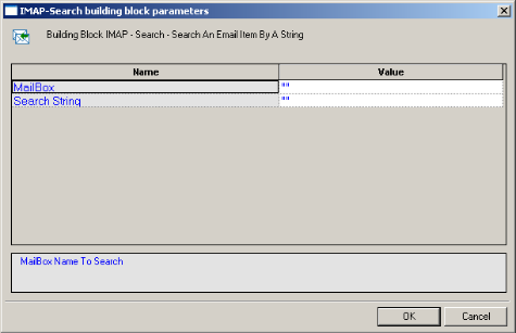 IMAP-Search Building Block Parameters Dialog Box
