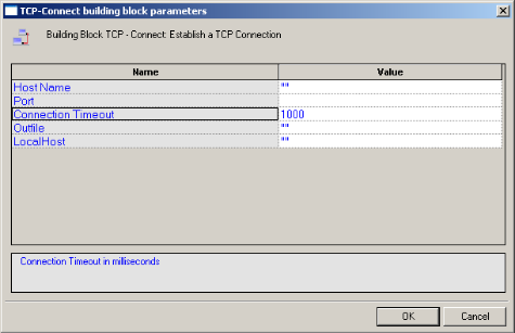 TCP-Connect Building Block Parameters Dialog Box