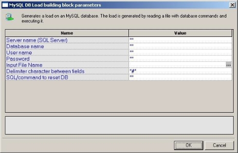MySQL DB Load Building Block Parameters Dialog Box
