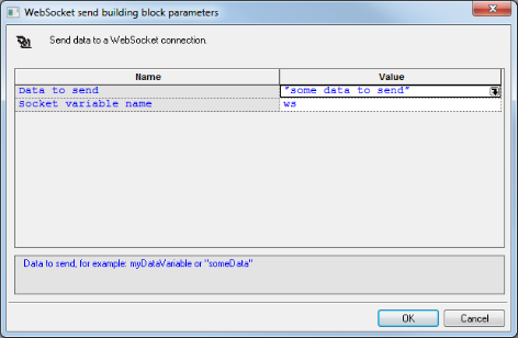 WebSocket Send Building Block Parameters Dialog Box