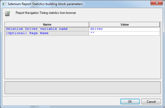 Selenium Report Statistics Building Block Parameters Dialog Box