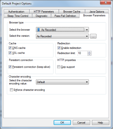 Browser Parameters Tab of Default/Current Project Options Dialog Box