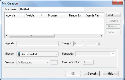 Mix Creation Dialog Box