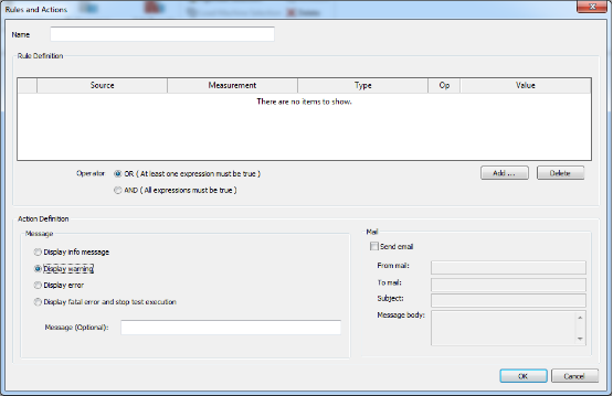 Rules and Actions Dialog Box – Adding a New Rule