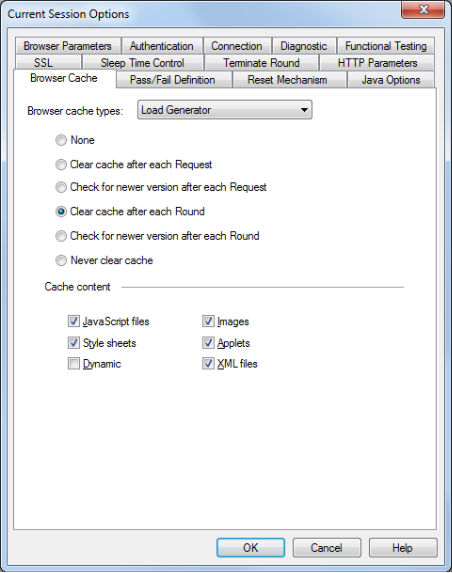 Current Session Options Brower Cache Tab