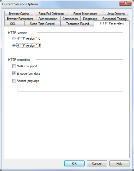 Current Session Options HTTP Parameters Tab