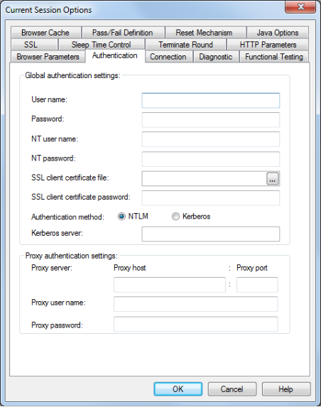 Current Session Options Authentication Tab
