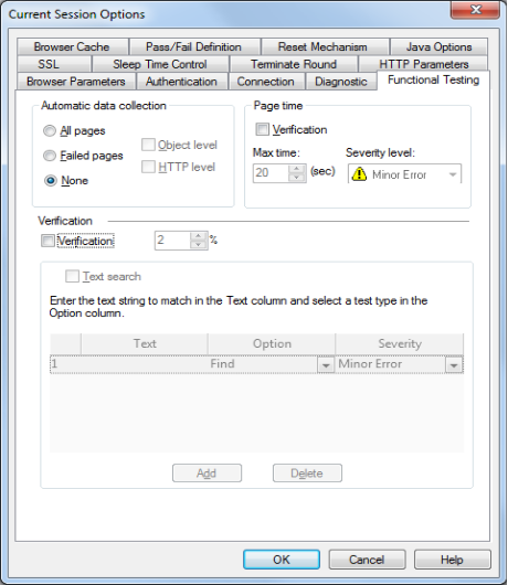 Current Session Options Functional Testing Tab