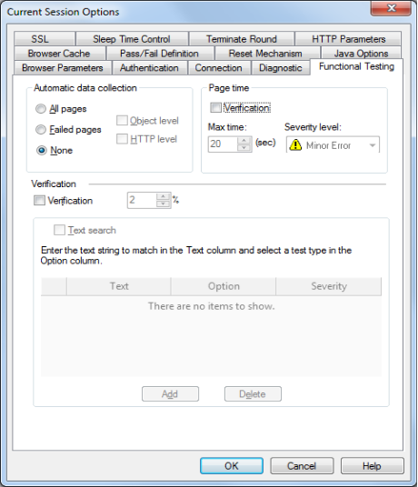 Current Session Options Functional Testing Tab
