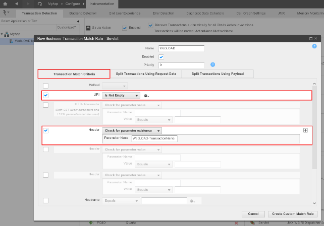 Defining a New Business Transaction Match Rule for a Servlet