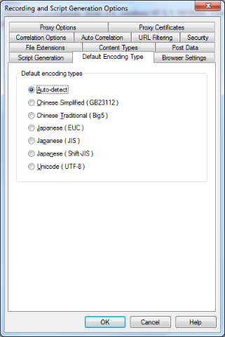 Default Encoding Type Tab