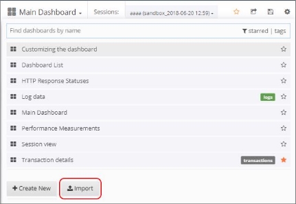 Selecting to Import a Dashboard – from the Header