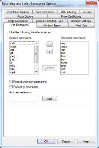 File Extensions Tab