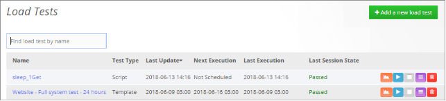 Load Tests page