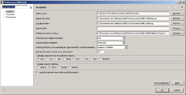 preferences window