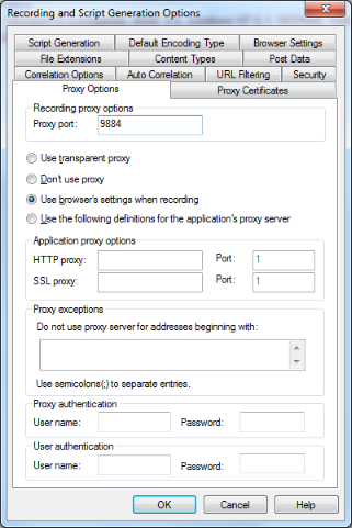 Proxy Options Tab